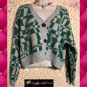 Cotton-On blue green cardigan button down size medium super soft and very thick